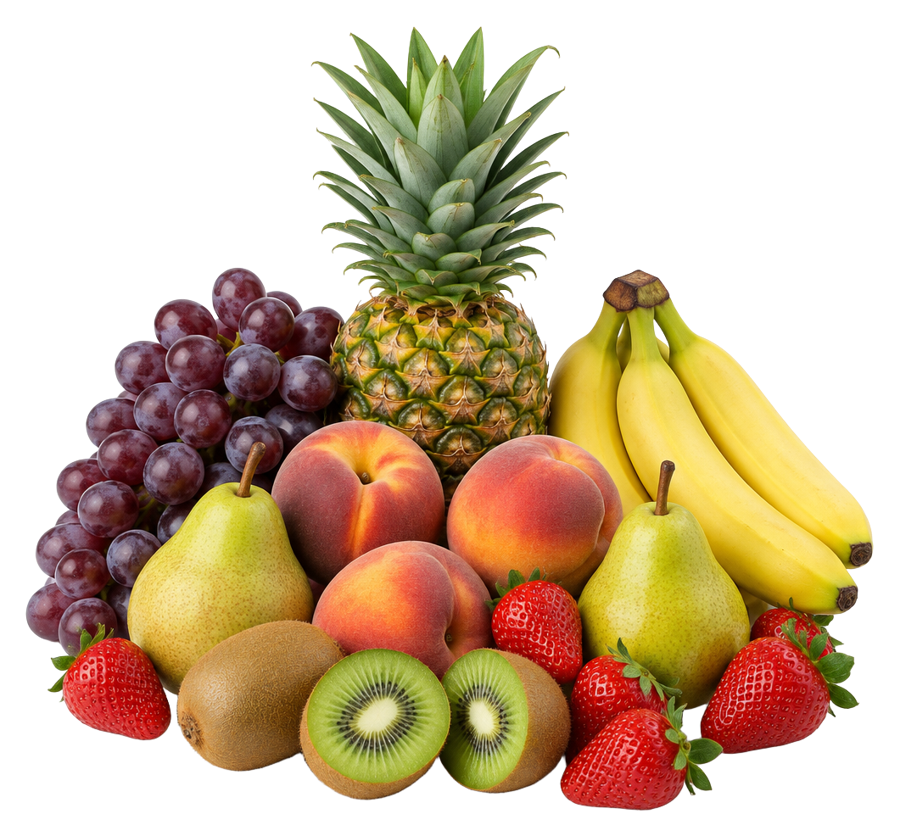 Ananas, uva, banane, pere, pesche, kiwi e fragole